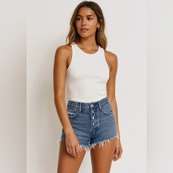 AGOLDE Parker Denim High Rise Distressed Summer Cutoff Shorts Blue Size 27 - Picture 1 of 12